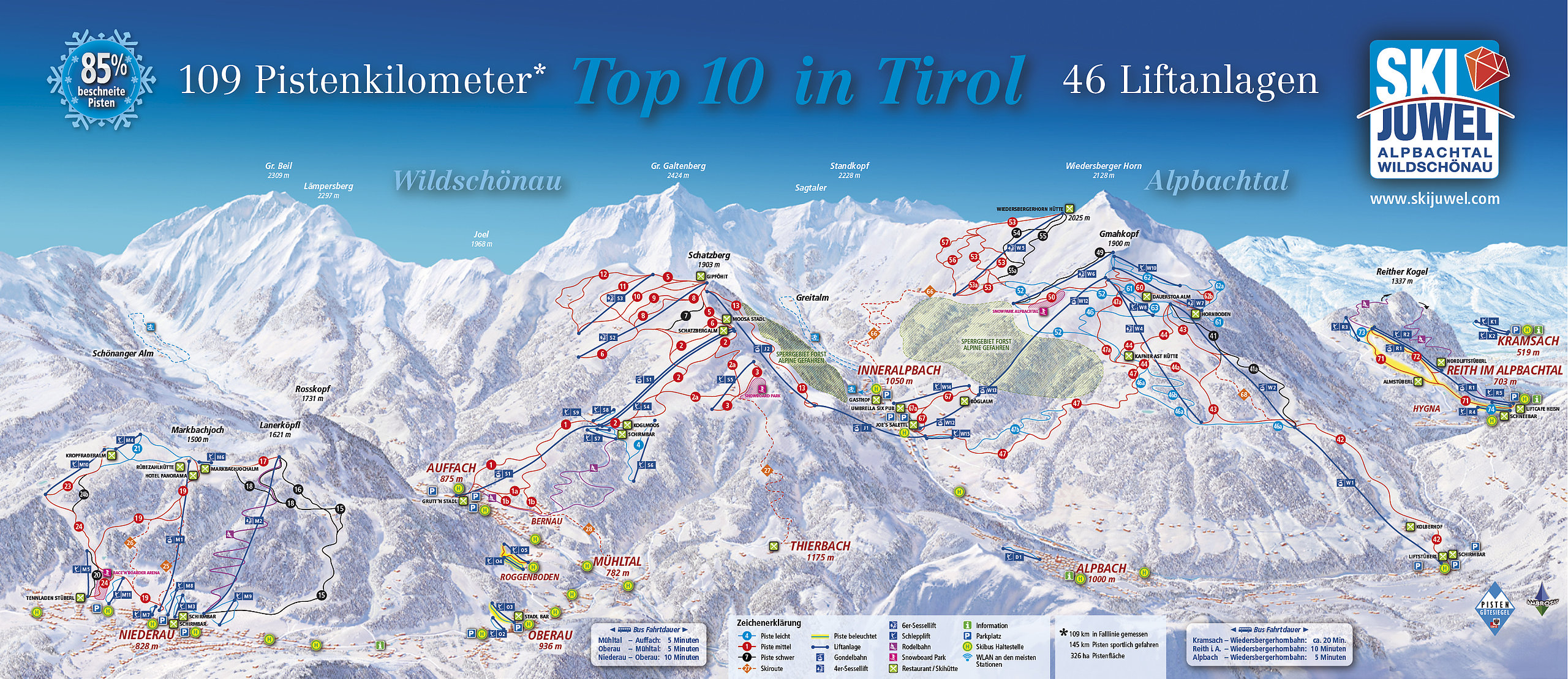 plattegrond van skigebied Wildschonau